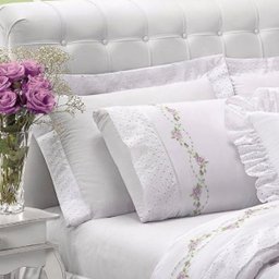 Jogo de Cama Queen 200 fios Bordado Bouquet Branco Casaborda 4 peças - 1