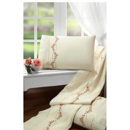 Jogo de Cama Queen 200 fios Bordado Bouquet Palha Casaborda 4 peças - 3