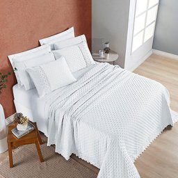 Kit Cobre Leito Colcha Bouclê Casal Padrão Laise Bordada Micropercal 200 Fios 3 Peças - Branco - 4