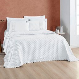 Kit Cobre Leito Colcha Bouclê Casal Padrão Laise Bordada Micropercal 200 Fios 3 Peças - Branco - 3