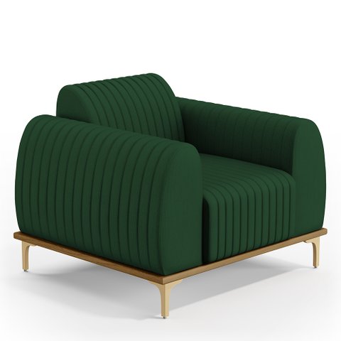 Poltrona Decorativa Base De Madeira Com Pés D'Ouro Molino D02 Veludo Verde Musgo C-303 - Lyam