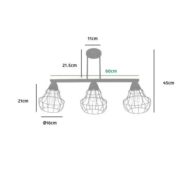 Luminária de Teto Tripla Aramada Preta Varanda para 3 Lâmpadas E27 - HT-VARANDA-PT - 5