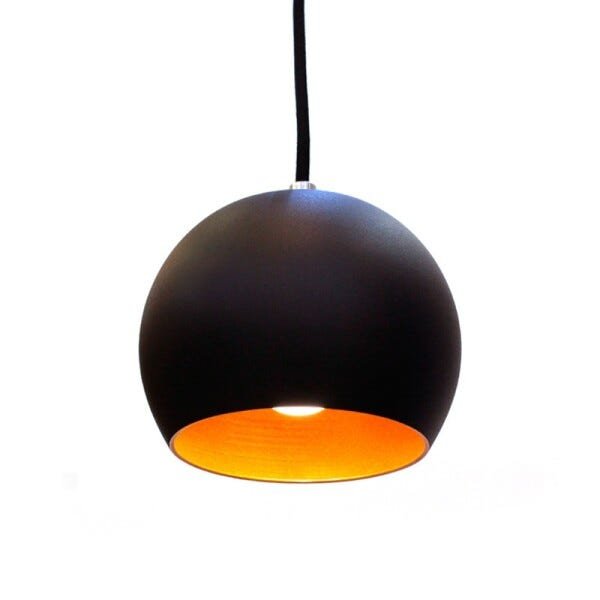 Luminária Pendente Ball Preto por Fora e Cobre por Dentro com Cabo Ajustável para Lâmpada E27