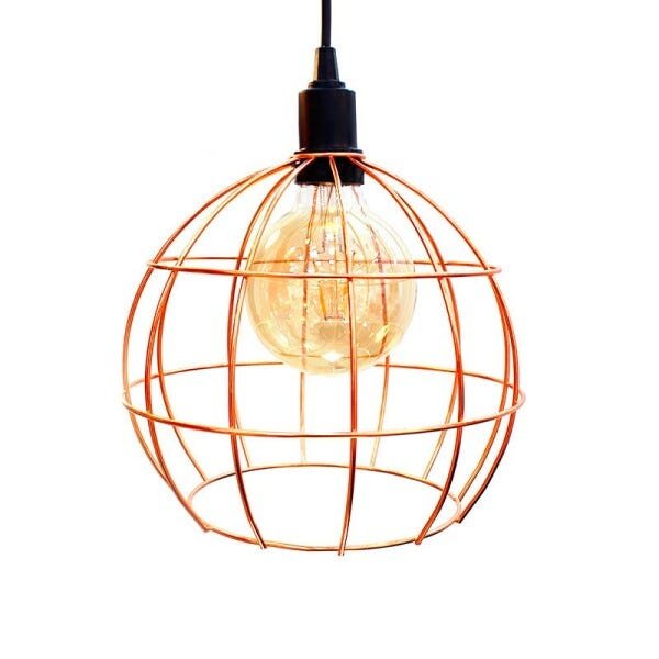 Lustre Pendente Aramado em Metal Globo-G Cobre com Fio de 1,50Mt para 1 Lâmpada E27 HT-Globo-G