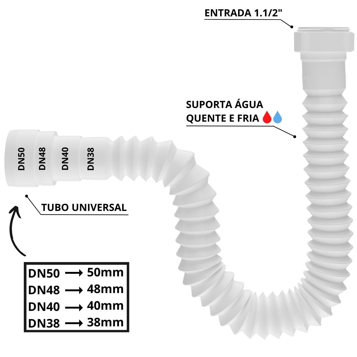 Sifão Sanfonado Universal 61cm Branco | Astra | Kit C/ 2 Un - 3