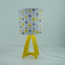 Ver imagem 2 de Abajur Base Madeira Amarela com Tecido Poás Cinza e Amarelo