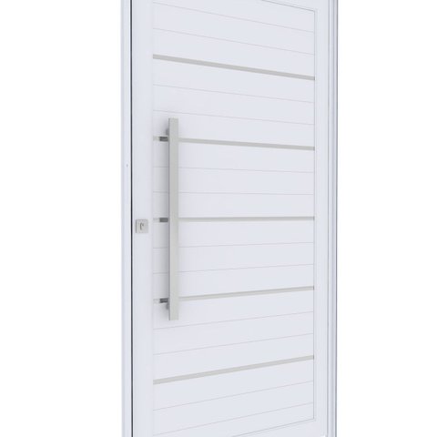 Porta de Alumínio Pivotante Lambri 215cm x 105cm Friso e Puxador de 80cm Lucasa Ideale Branco