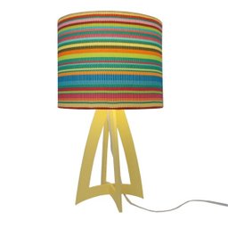 Abajur Base Madeira Amarela e Cúpula Listras Coloridas - 1
