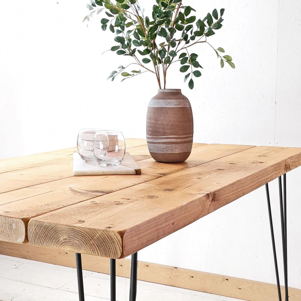Conjunto de Mesa e Bancos Rústicos | Estrutura Hairpin - 80cm - 3