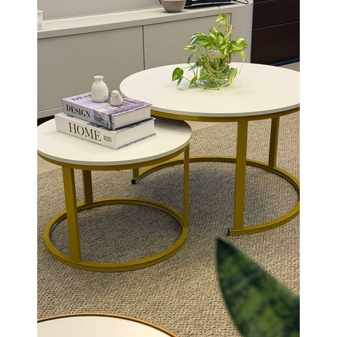 Jogo de Mesa de Centro Redonda Sala Perola Goldluxo 58cm