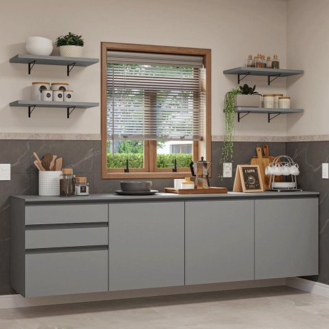 Armário de Cozinha Completa 240cm Suspensa Cinza Nice Madesa 10