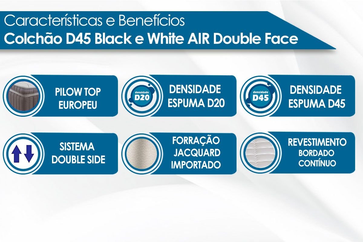 Colchão Casal Castor Black e White Air Double Face D45 138x188x27 - 3