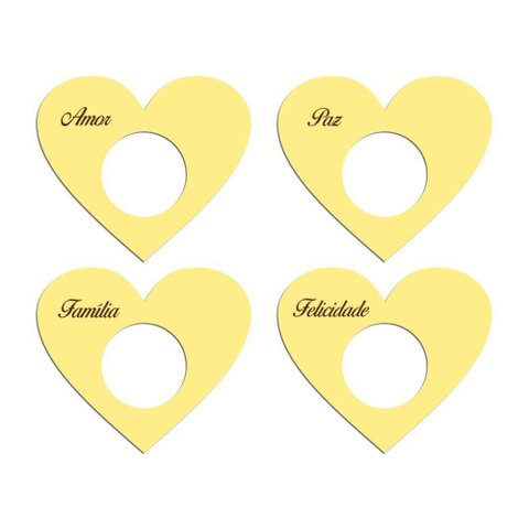 Porta Guardanapo Coração Desejos Kit 4 Peças 7,5cmx6,5cm - Cria Arte Laser Amarelo