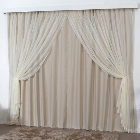 Cortina 4 Mts Sala Quarto Escritório Blackout Voal Trilho Suisso - Bege Top Chick Blackout - Voal