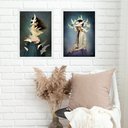 Ver imagem 2 de Kit 2 Quadros Surrealistas Mulher com Pássaros 24x18cm - com Vidro:moldura Preta