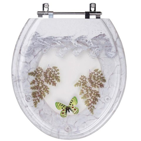 Assento Sanitário Tampa de Vaso Convencional Oval Branco Decorado com Borboleta - Borboleta Verde