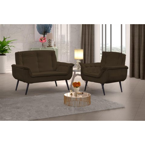 Kit Poltrona Monica 2 Lugares e 1 Lugar - Marrom Pena