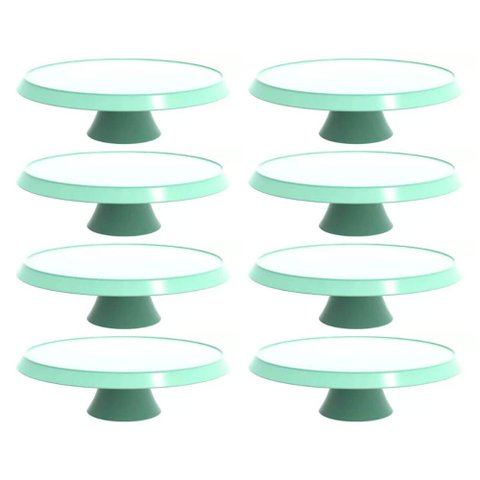 8 Bases Porta Bolos Verde Menta 30cm com Pé Bubble Crippa Suporte Tortas Doces Docerias Confeitaria