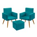 Ver imagem 1 de Kit 2 Poltronas Nina Com Puff Quasar Suede Azul Turquesa Aradecor