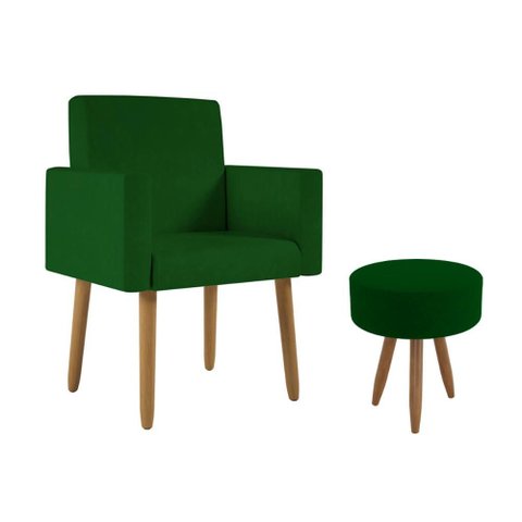 Poltrona Decorativa Cadeira Recepção com Puff Balaqui Decor Cor:verde