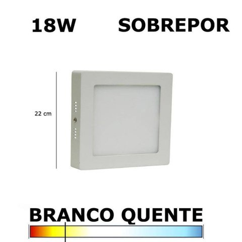 Painel Plafon Led 18w 22cm Sobrepor Quadrado 3000k