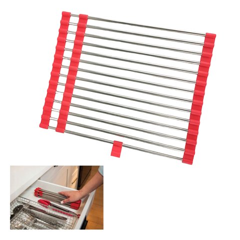 Escorredor Esteira Extensivo Inox Cozinha Pia Cuba Prato Panela Louça Silicone Compacto Multiuso Pra