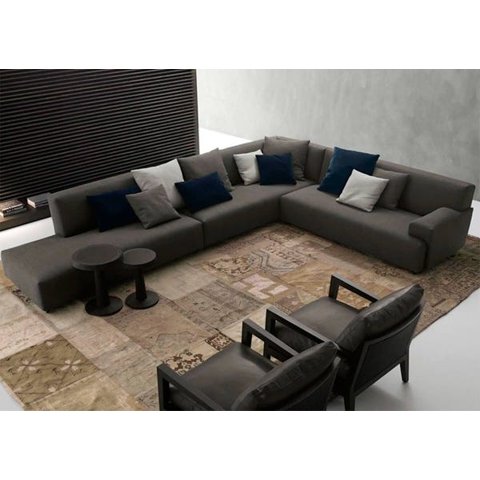 Sofá de Canto, 7 Lugares, Revestimento em Sarja Cinza, 3,60m X 2,68m
