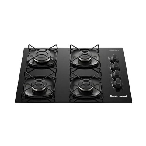 Cooktop 4 Bocas a Gás Continental Mesa Vidro Preto com Acendimento Automático Kc4gr