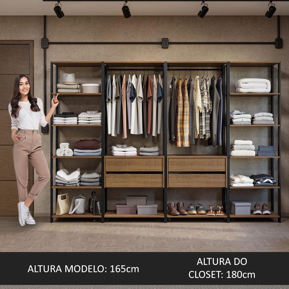 Guarda-roupa Closet Modulado Valencia 4 Gavetas 258cm Rustic/preto Madesa 01 - 6