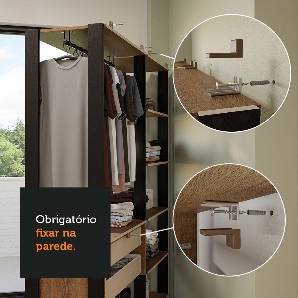 Guarda-roupa Closet Modulado Valencia 4 Gavetas 258cm Rustic/preto Madesa 01 - 7