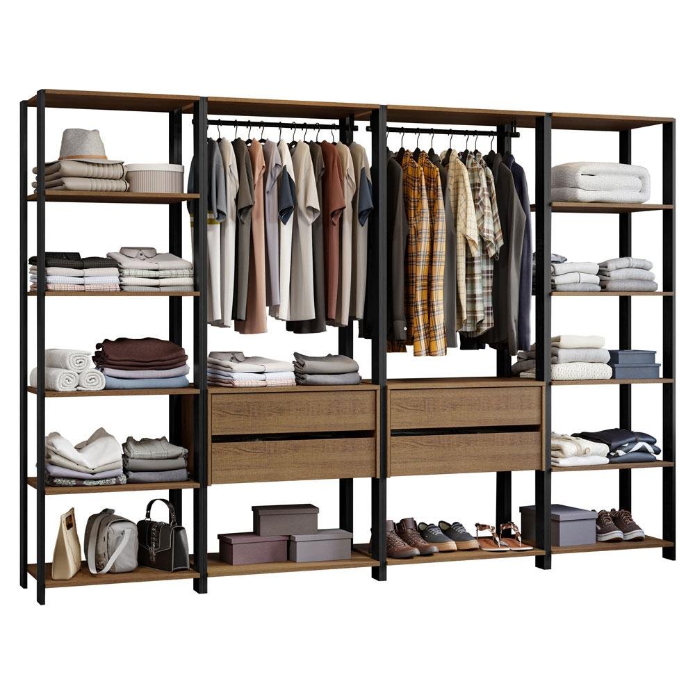 Guarda-roupa Closet Modulado Valencia 4 Gavetas 258cm Rustic/preto Madesa 01 - 3