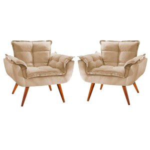 Kit 2 Poltronas Opala Pé Palito 1 Lugar Nude Mobilia Mobilia