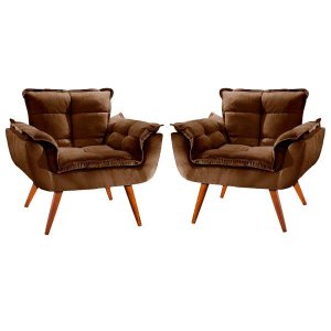 Kit 2 Poltronas Opala Pé Palito 1 Lugar Marrom - Mobilia Mobilia
