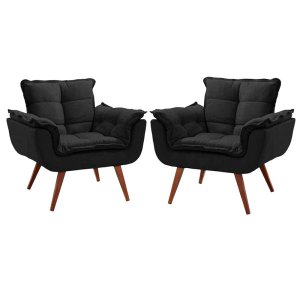 Kit 2 Poltronas Opala Pé Palito 1 Lugar Preto Home Decorações
