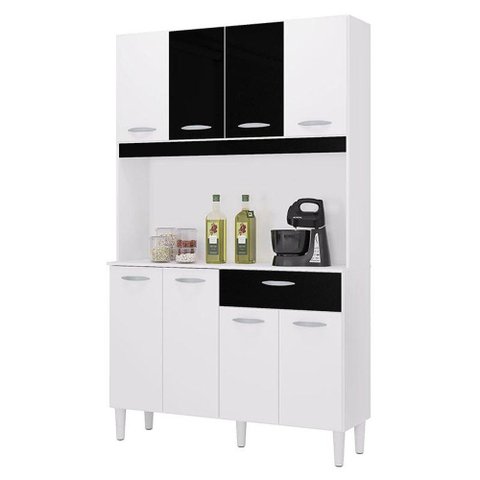 Cozinha Kit Cassia 8 Portas Branco Preto - Poquema