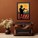 Ver imagem 1 de Quadro Músico Jazz - Homem com Trompete 33x24cm - com Vidro:moldura Preta