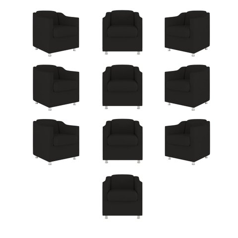 Kit 10 Cadeiras Poltronas Decorativas Sala de Espera Clinica Tecido Cor:preto