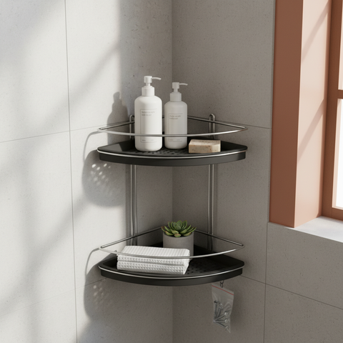 Porta Shampoo de Canto 2 Andares com Kit de Fixação
