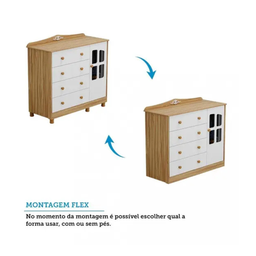 Cômoda Infantil Elô Peroba Branco Amêndoa Mdf 1 Porta Vidro - 5
