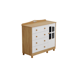 Cômoda Infantil Elô Peroba Branco Amêndoa Mdf 1 Porta Vidro - 1