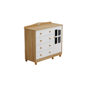 Cômoda Infantil Elô Peroba Branco Amêndoa Mdf 1 Porta Vidro