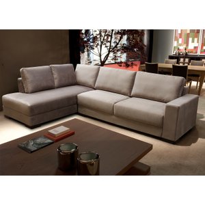Sofá de Canto em L, Chaise Lado Esquerdo, Revestimento Sued Animale Cinza, 2,93m X 2,00m