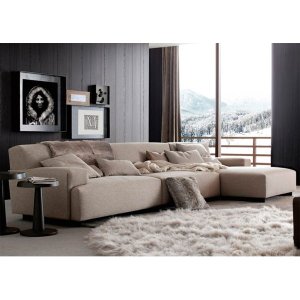 Sofá de 3 Lugares com Chaise, Revestimento Linho Sintético Creme, 2,93m X 1,61m