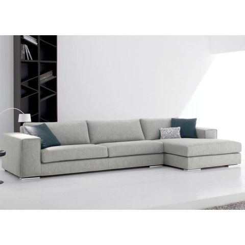 Sofá de 3 Lugares com Chaise, Revestimento Sarja Cinza - Enz004