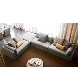 Sofá de Canto, 7 Lugares, Revestimento em Sarja Cinza, - Lan004