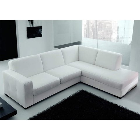 Sofá 5 Lugares com Chaise Lado Direito, Couro Sintético Branco, 2,55m X 1,85m