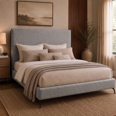 Cama Japonesa com Cabeceira Almeria Corea Casal Linho Cinza - Sallar Home
