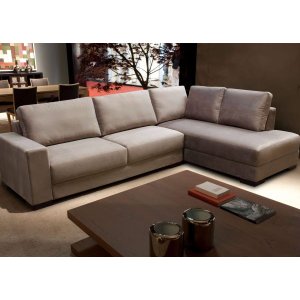 Sofá de Canto em L, Chaise Lado Direto, Revestimento Sued Cinza, 2,93m X 2,00m