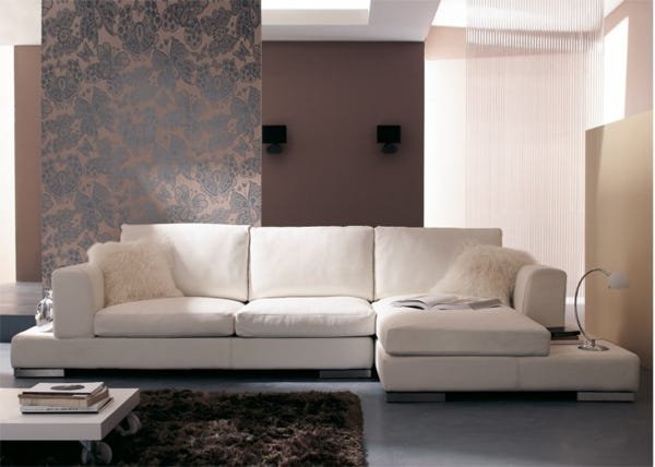 Sofá de 3 Lugares com Chaise, Revestimento Couro Sintético Branco, 2,90m X 1,61m