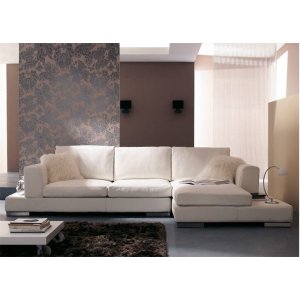 Sofá de 3 Lugares com Chaise, Revestimento Couro Sintético Branco, 2,90m X 1,61m